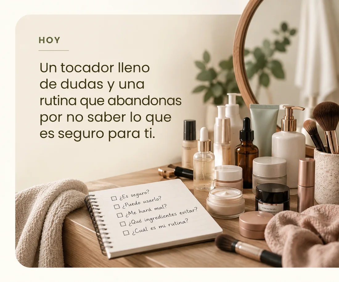 Hoy: un tocador lleno de dudas y una rutina que abandonas por no saber lo que es seguro para ti
